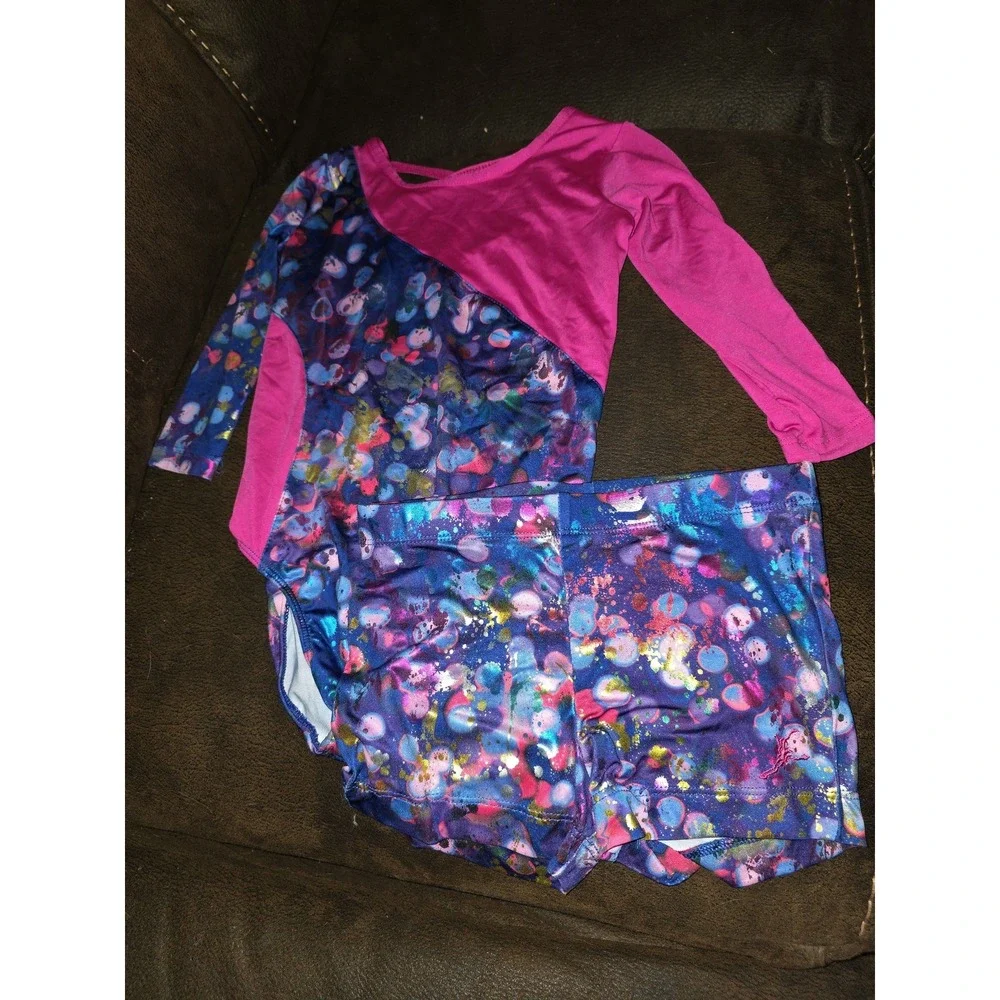 Future star gymnastics dance leotard and‎ athletic shorts size child small 6 7